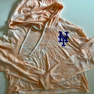 Bella Canvas Peach Hoodie with Blue Logo